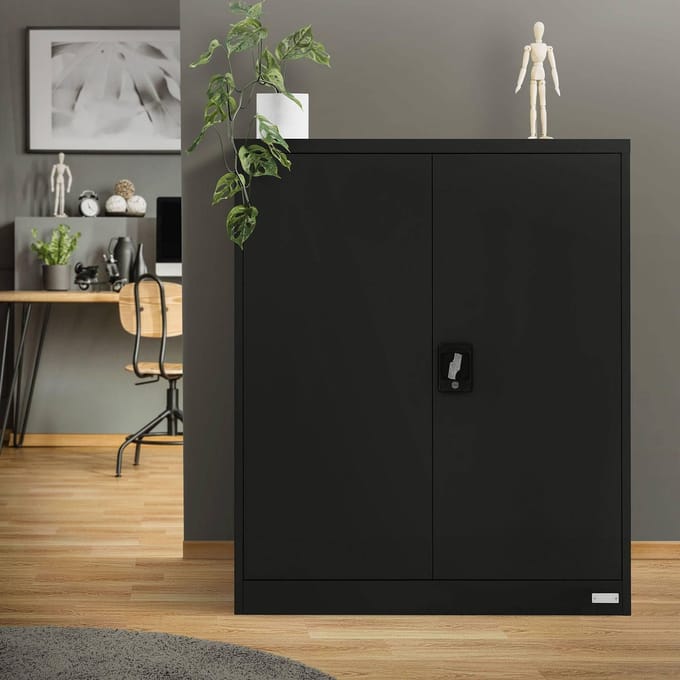 Afsluitbare archiefkast 90x40x109 cm zwart staal ML design