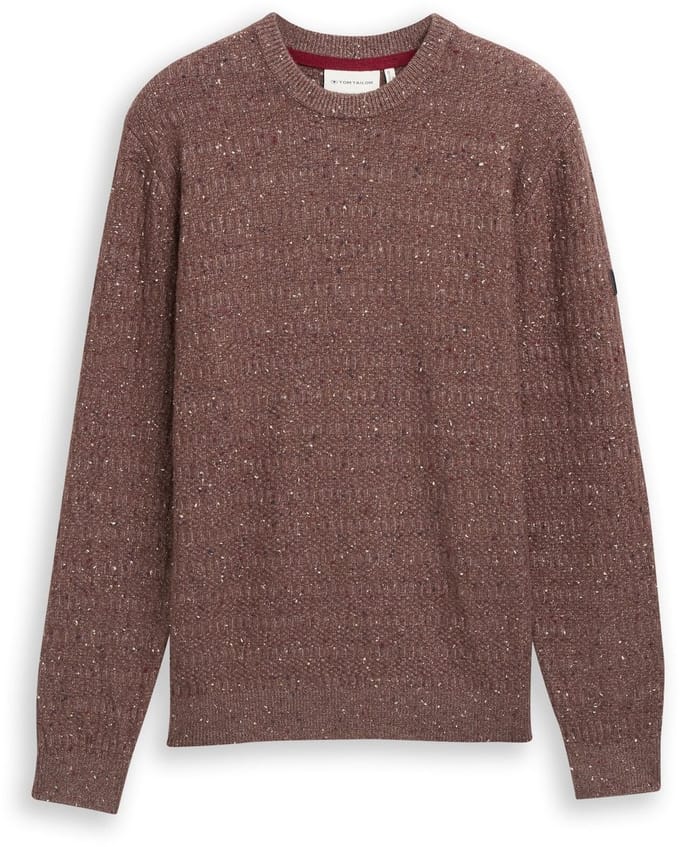 Tom Tailor - Gebreide trui met ronde hals - Maat M - dark brown multicolor neps
