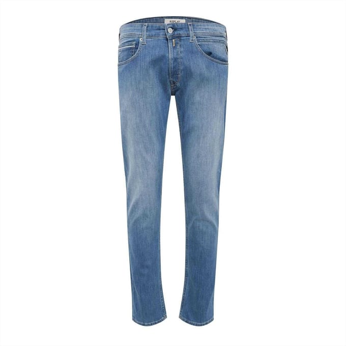 Replay Heren Katoenen Denim Rechte Jeans (Blauw)