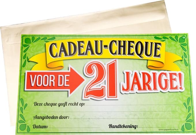 Paper Dreams Cadeaucheque 21 Jaar 34,5 Cm Papier Groen/geel