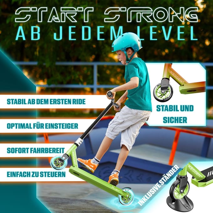 KESSER® Stuntstep X-Limit-Pro 360° Step voor Volwassenen en Kinderen - Lime Groen