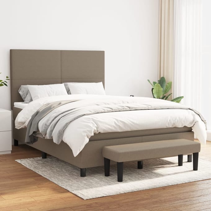 vidaXL - Boxspring - met - matras - stof - taupe - 140x200 - cm