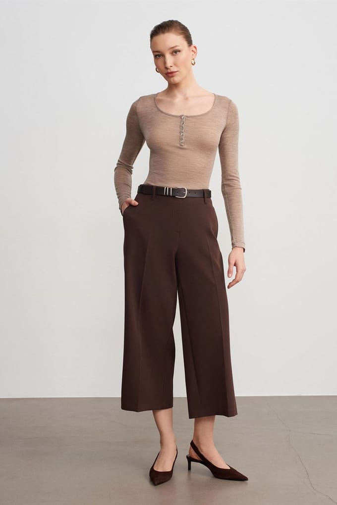 Hoog-Waisted Ceintuur Crepe Culottes