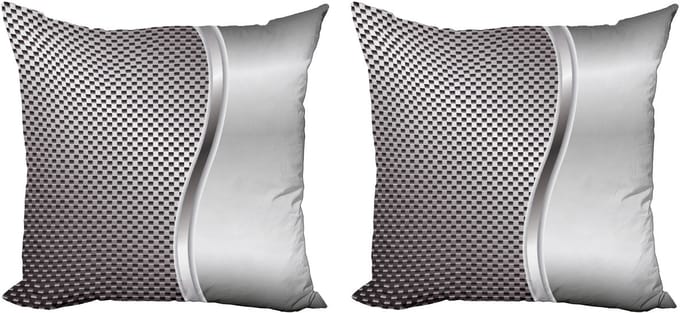 ABAKUHAUS Grijze kussensloopset (2 stuks), vierkant raster, 60 cm, grijs