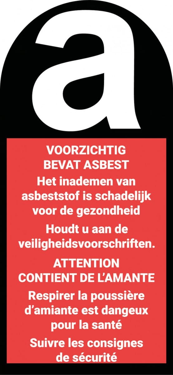 Voorzichtig, bevat asbest sticker, meertalig 35 x 70 mm