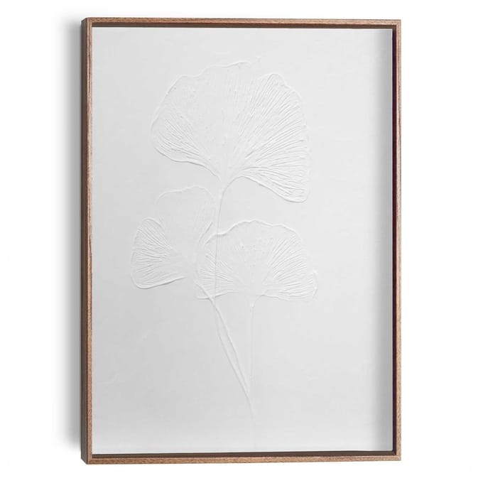 Schilderij met reliëf – walnootkleur Gingkobladeren - 40 x 30 - Hout - REINDERS
