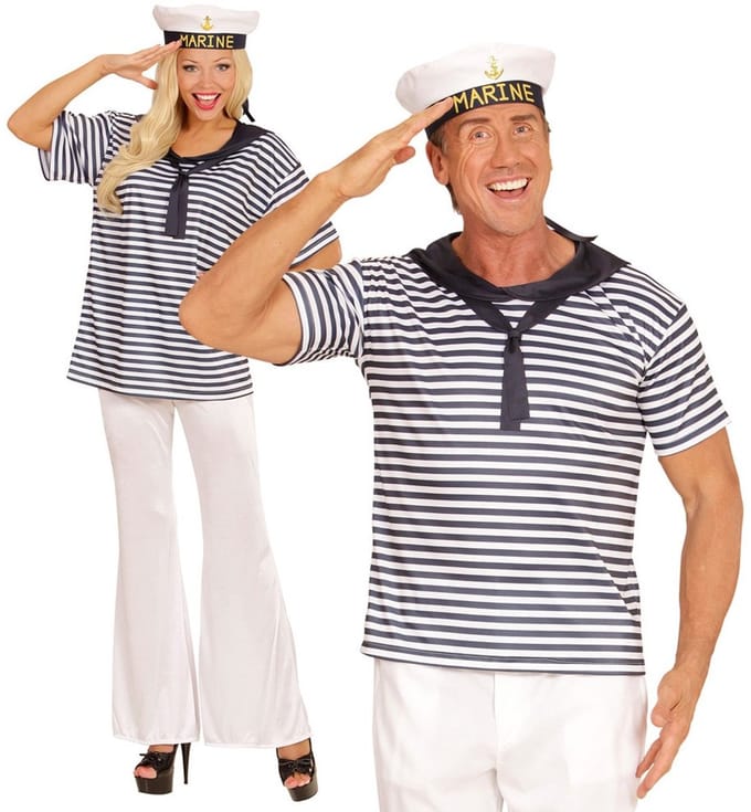 Matroos Verkleedset (T-Shirt en Hoedje) - Maat XXL
