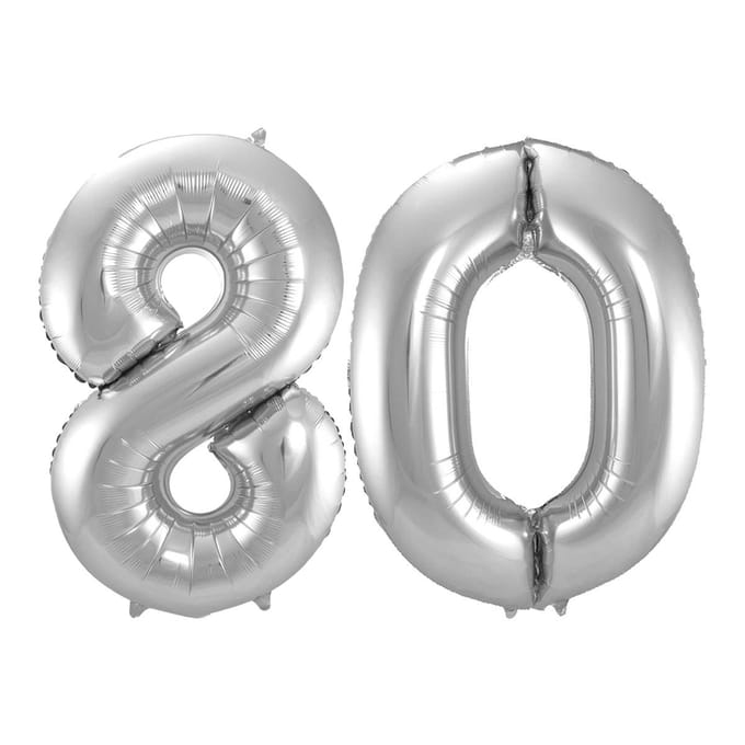 Folieballon 80 jaar - Zilver - 86 cm