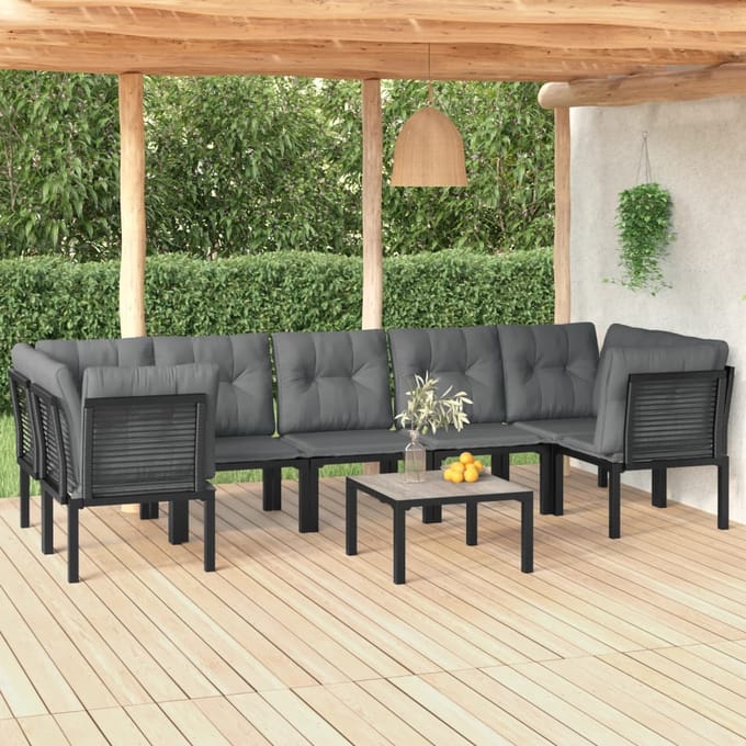 vidaXL - 8-delige - Loungeset - poly - rattan - zwart - en - grijs