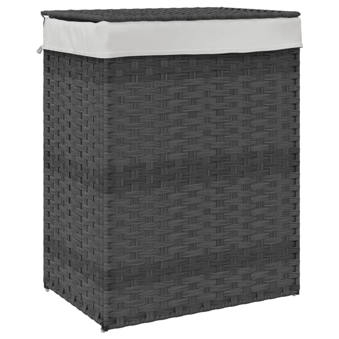 vidaXL - Wasmand - met - deksel - 46x33x60 - cm - poly - rattan - grijs