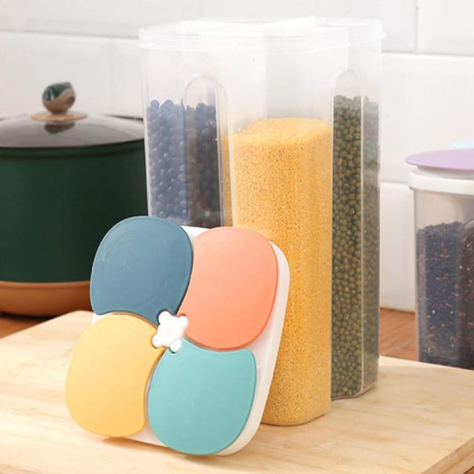 Voedselbewaarcontainer 4 vakken Multifunctioneel Perfecte afdichting Ruimtebesparend Veilig Graandispenser voor Keuken gray