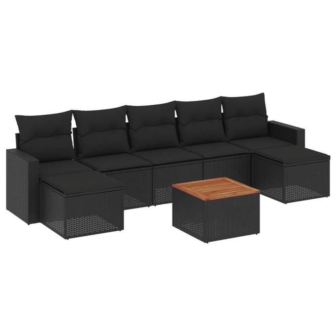 vidaXL - 8-delige - Loungeset - met - kussens - poly - rattan - zwart
