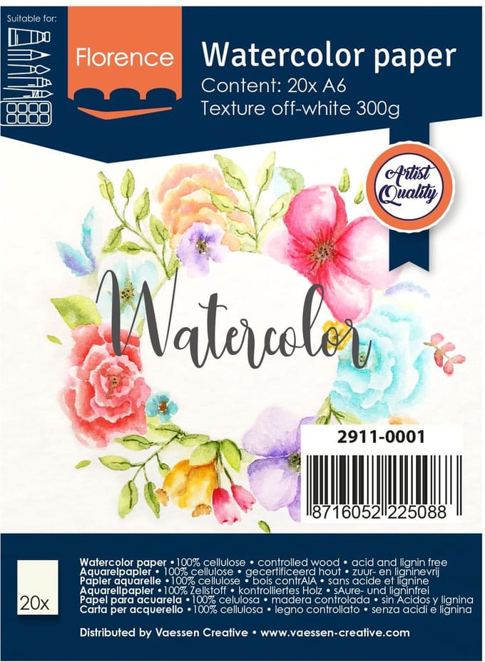 Aquarelpapier - Off White - A6 - 300 grams - Lichte Structuur - Texture - Florence - 20 vellen