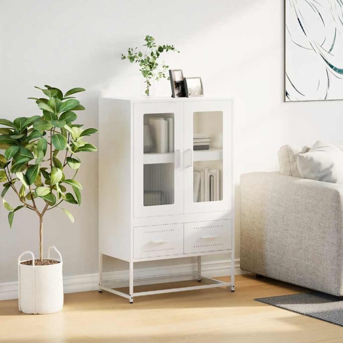 vidaXL - Hoge - kast - 68x39x111,5 - cm - staal - wit