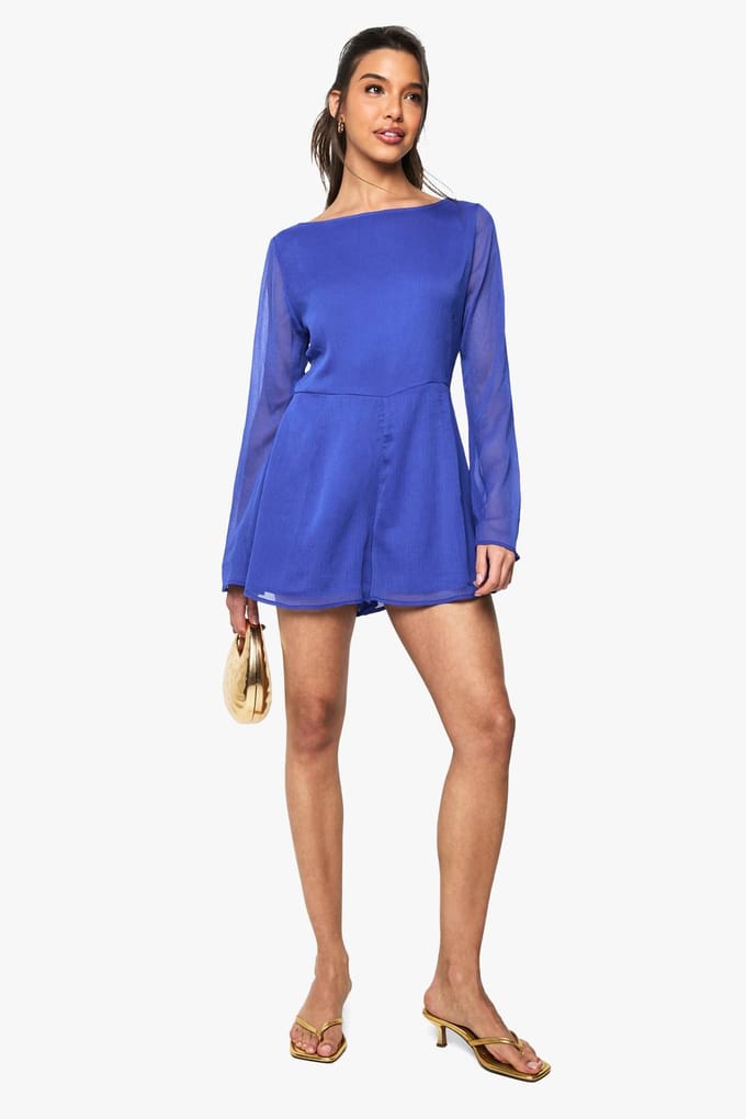 boohoo Dames Chiffon playsuit met kruisrug | Cobalt | Maat: 8