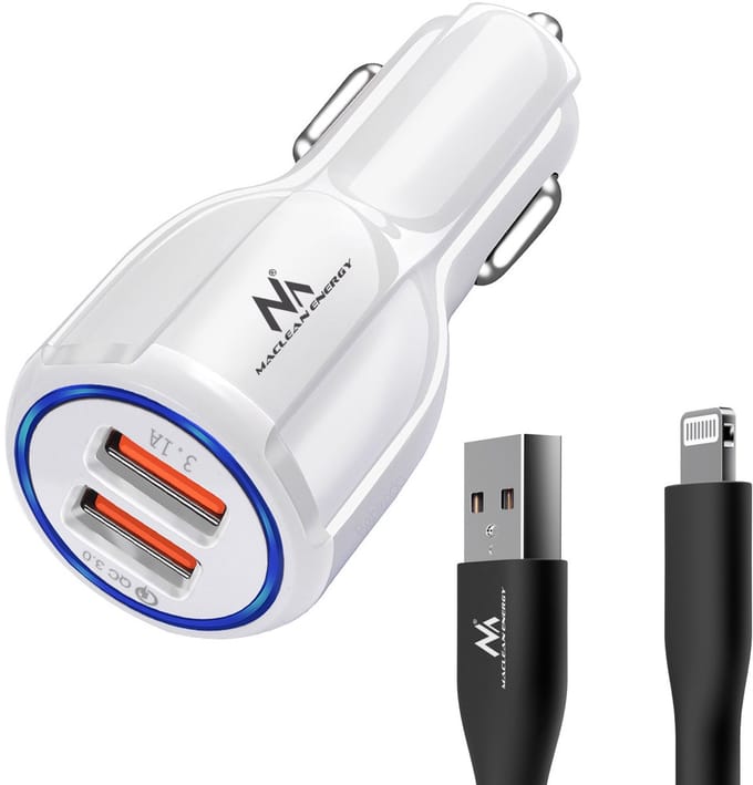 Maclean - Autolader met 1m kabel - sigarettenaansteker 2x USB - QC 3.0 - 5V/3A, 9V/1.8A, 12V/1.6A, 5V/3.1A