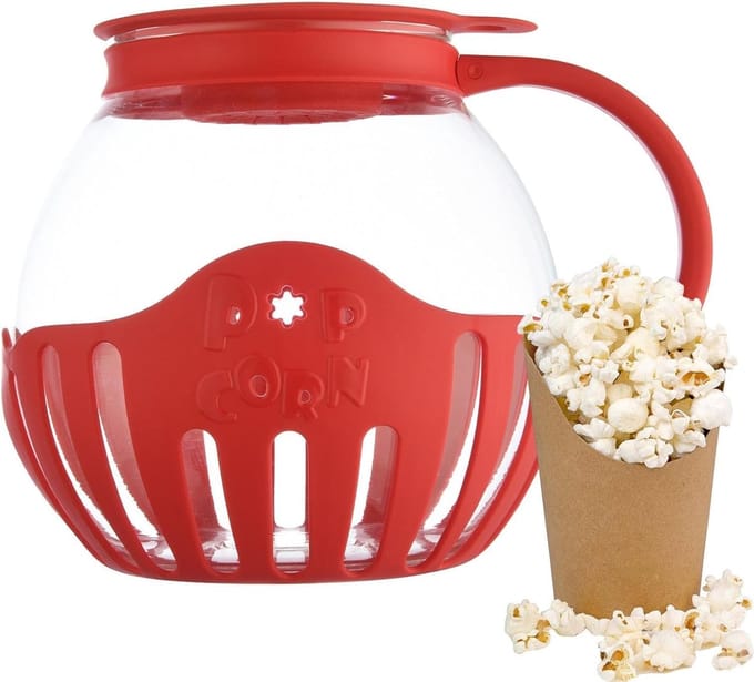 Popcorn Maker - Magnetron Popcorn - Snacks Maken - Hittebestendig Glas - 2.1 Liter - Rood