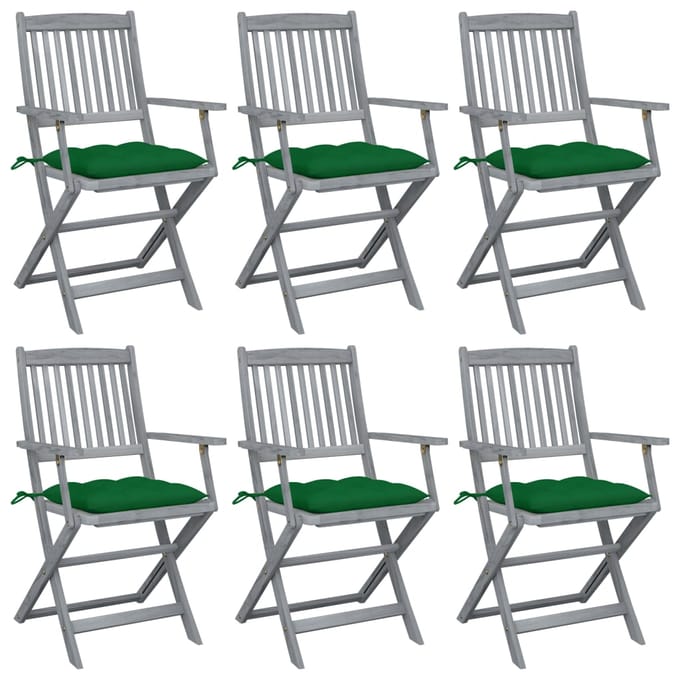 vidaXL - Inklapbare - stoelen - 6 - st - met - kussens - massief - acaciahout