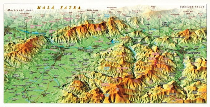 Petite et Grande Fatra. Carte Panoramique à Effet 3D. Carte postale