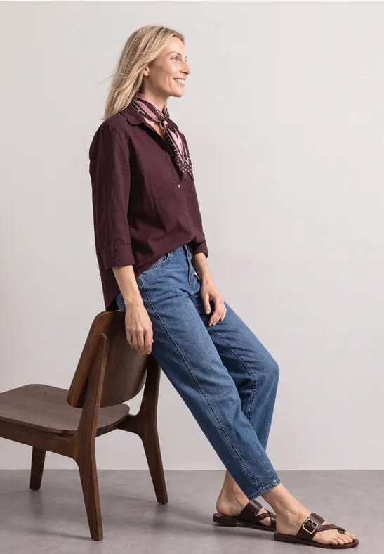 Overhemd met 3/4-mouwen en corduroy-mix
