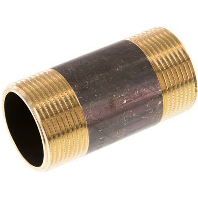 G 1 1/4'' Messing Dubbele Pijpnippel 16 Bar DIN 2982 - 80mm - FL2S-M-B-114G-80L