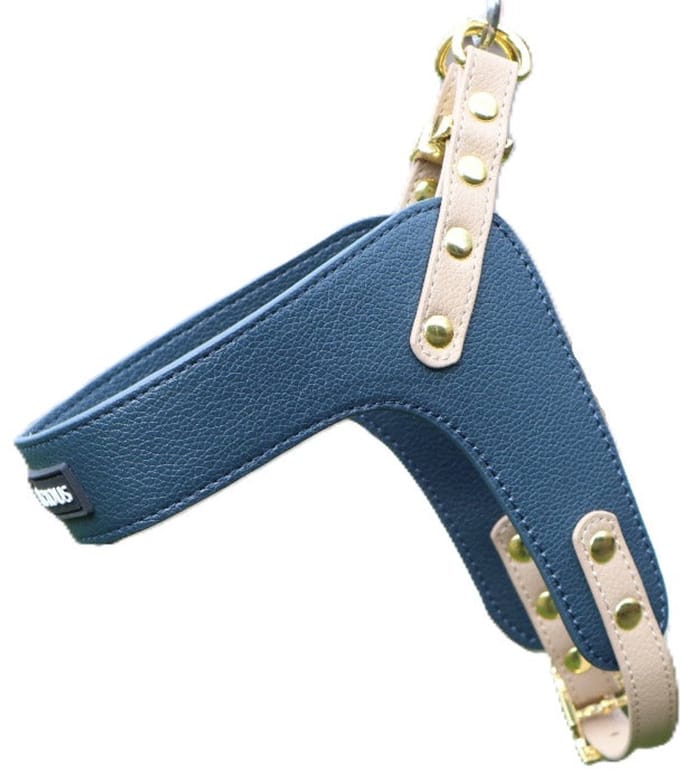 Cavlicious® hondentuigje veganleder - medium hond - harnas hond - blauw - S