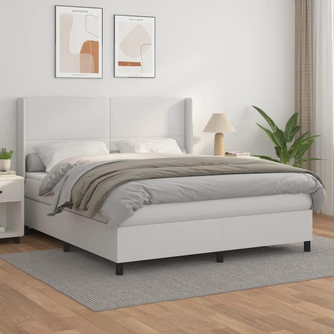 vidaXL - Boxspring - met - matras - kunstleer - wit - 180x200 - cm