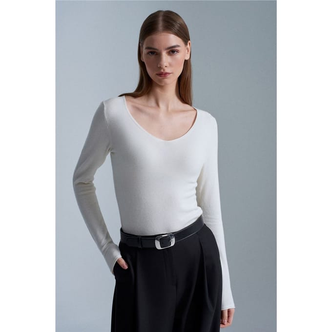 Slim Fit V-hals Geribbelde Trui
