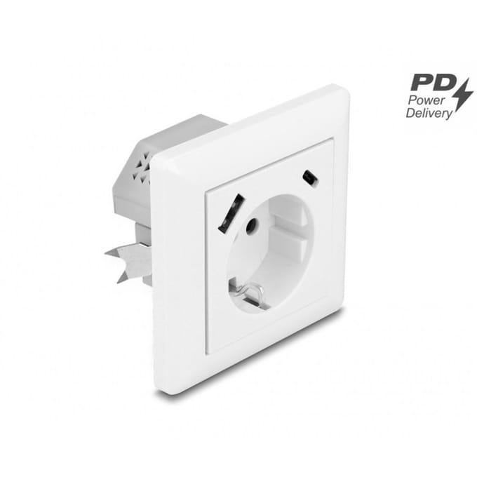 Delock inbouwstopcontact | USB-A QC + USB-C PD | 18W | wit