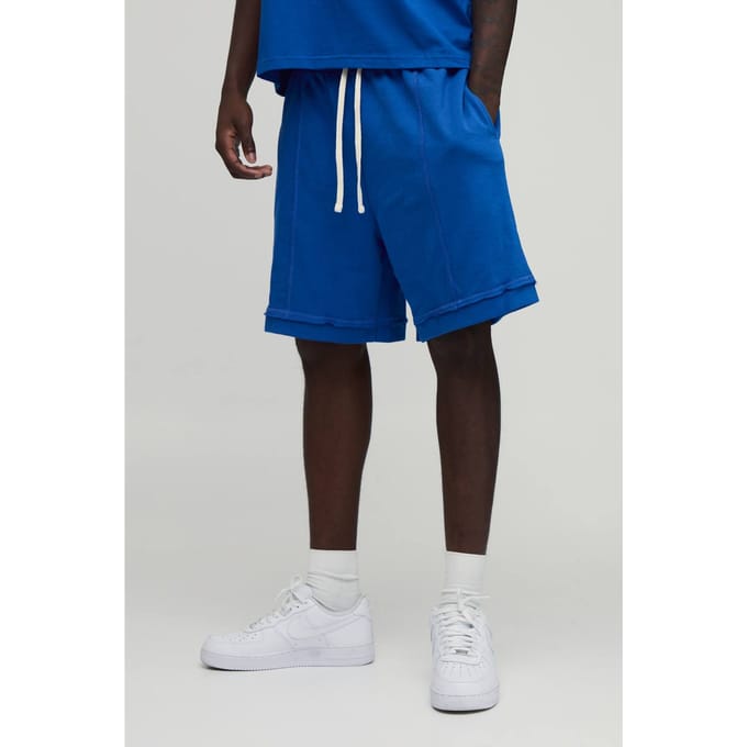 Baggy Drop Crotch Short met Zichtbare Naden en Loopback | Cobalt | Size Medium