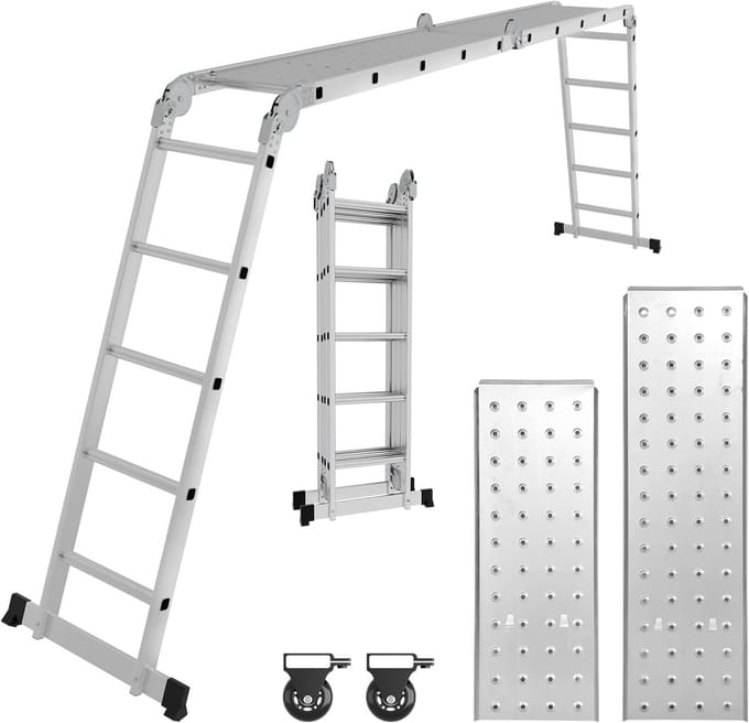 Multifunctionele Aluminium Steigerladder 5.8m 7-in-1 Inclusief Werkplatform en Wielen