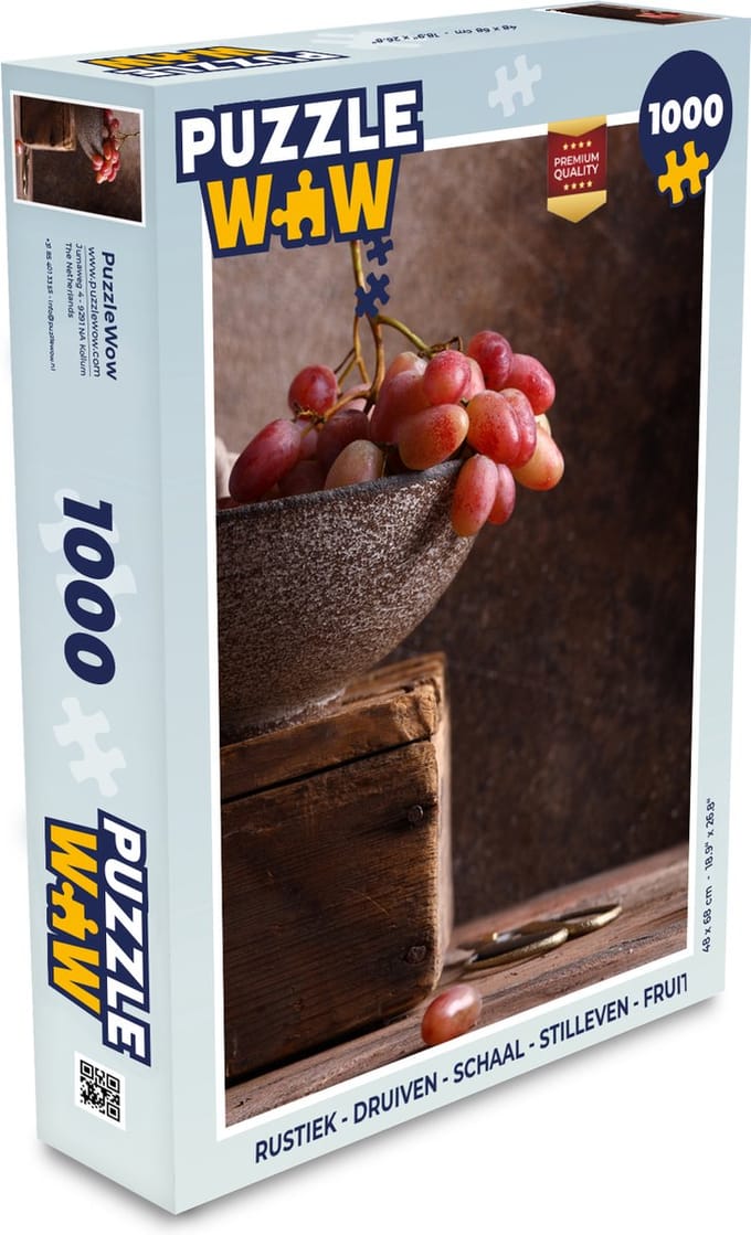 Puzzel Rustiek - Druiven - Schaal - Stilleven - Fruit - Legpuzzel - Puzzel 1000 stukjes volwassenen