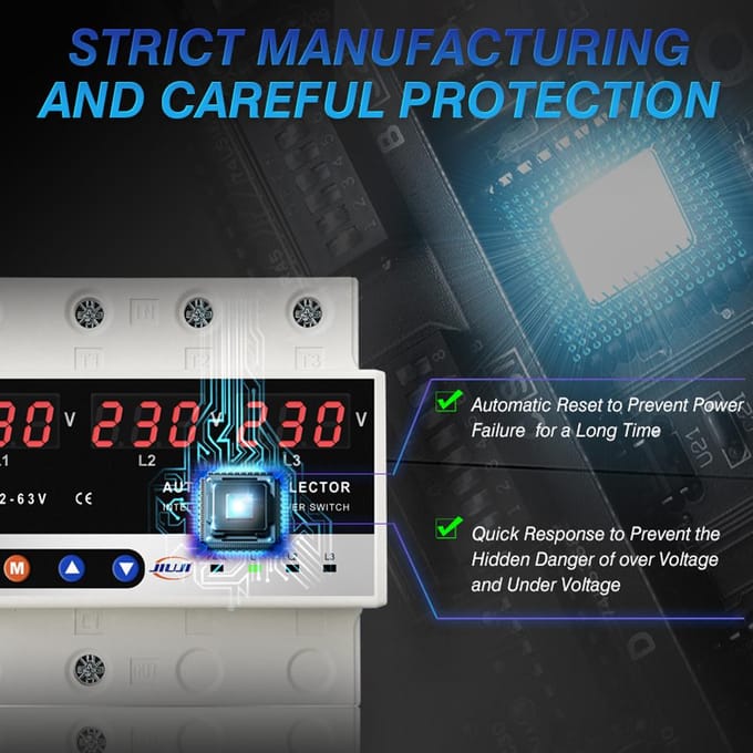 Protecteur de tension multifonctionnel basé sur un microcontrôleur 3P, affichage numérique, compteur de tension réglable blanc
