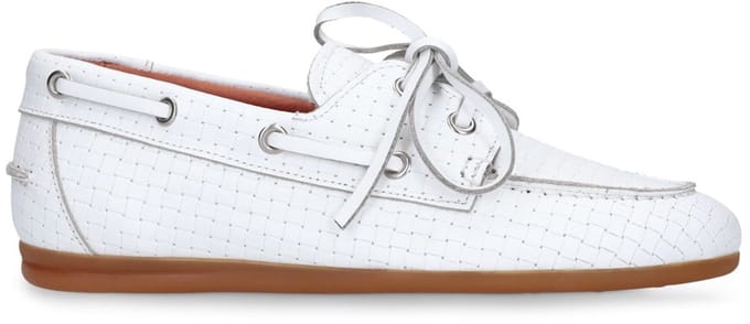 Manfield - Dames - Witte geweven boatloafers - Maat 36