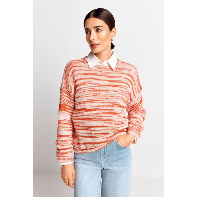 Rich & Royal Boxy Space Dye Crew Cherry Tomato Maat: S | Gebreide Truien Outlet | Dames