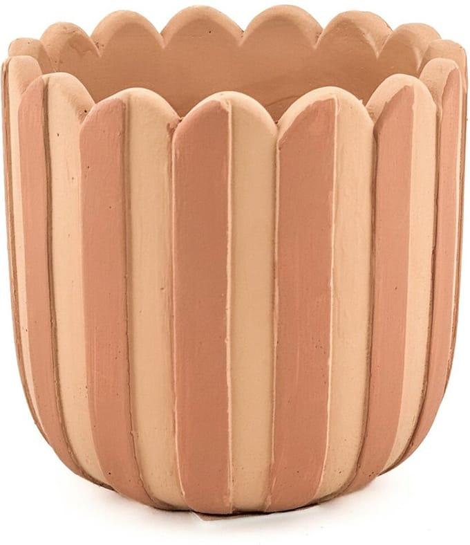 HomeBound by KY | Aardewerk bloempot striped orange | oranje gestreepte vaas/pot