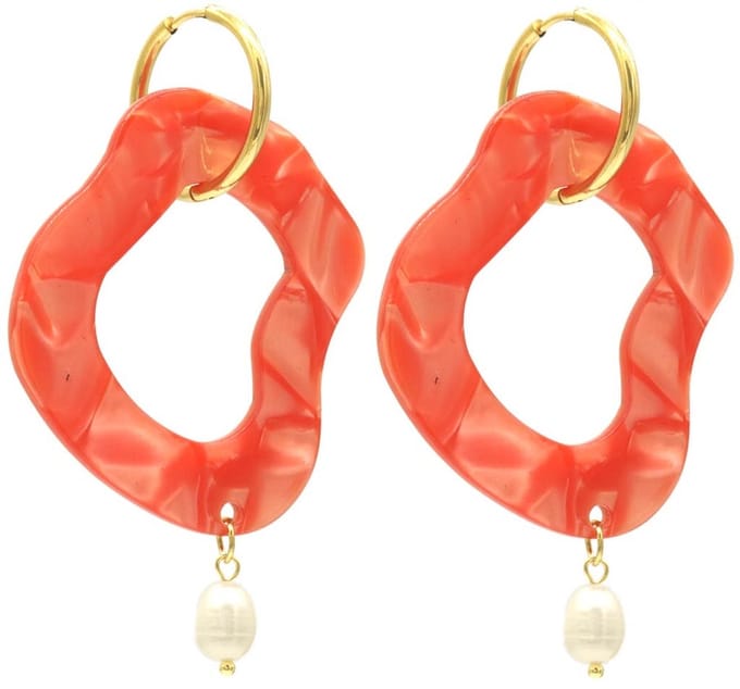 Oorbellen - Abstracte Hanger - RVS - 6 cm - Rood