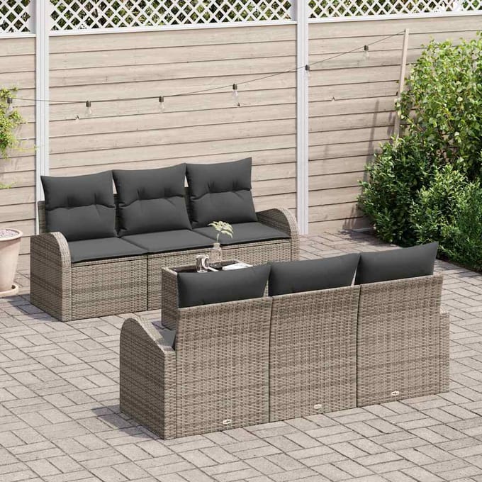 vidaXL - Tuinbank - Set - 7 - st - Grijs - poly - rattan