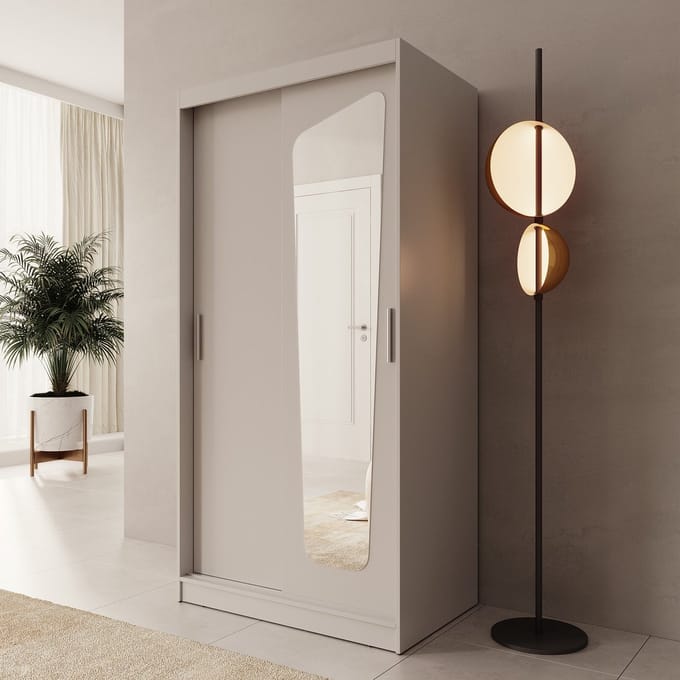 Meubella - Moyo - Kledingkast - 2 schuifdeuren - Beige - 100x62x200 cm