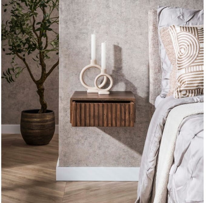 Nachtkastje 1L set/2 hangend Carve - Massief acacia drift brown - set van 2
