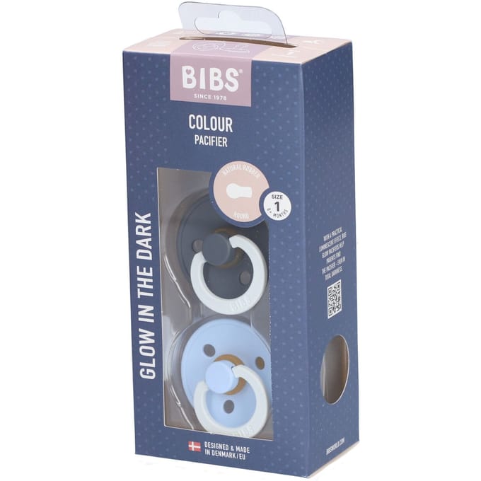 BIBS Colour Glow Fopspeen - 0-6 mnd - 2-pack - Rond - Iron/Baby Blue
