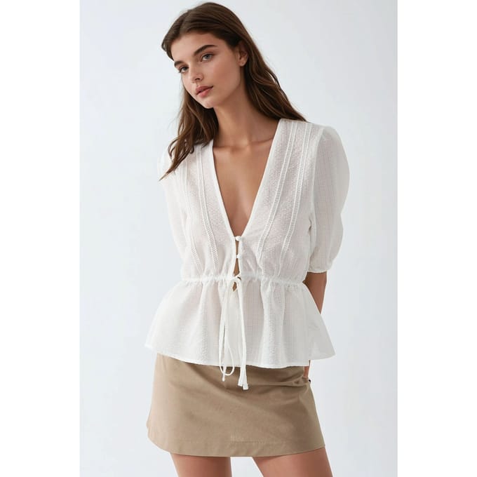 Gestructureerde V-hals Blouse