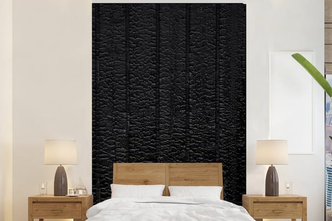 Behang - Fotobehang Zwart - Design - Structuur - Lederlook - Breedte 155 cm x hoogte 240 cm