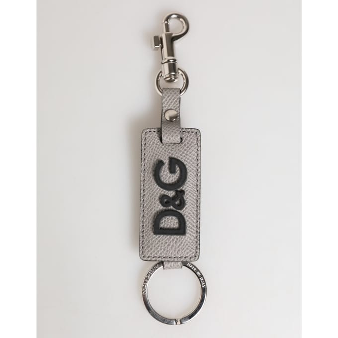 Grijze Leren Logo Metaalring Sleutelhangerhouder Mannen Sleutelhanger