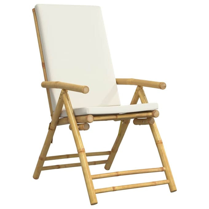 vidaXL - Tuinstoelen - 4 - st - inklapbaar - met - kussens - bamboe - crèmewit