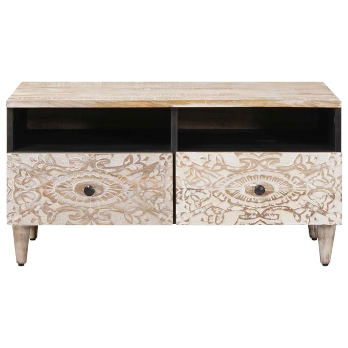 vidaXL - Salontafel - Wit - 80 - x - 54 - x - 40 - cm - Massief - Mango - Hout