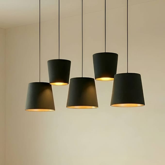 Lucande - Hanglamp - 5lichts - ijzer, textiel - H: 21 cm - E27 - zwart, goud, messing