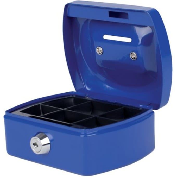 Geldkist Pavo met muntgleuf 125x95x60mm blauw