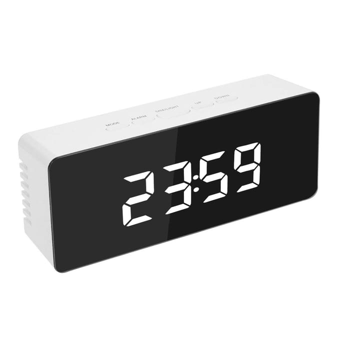 Digitale wekker Bureauwekker LED-spiegelwekkers Temperatuurweergave wit