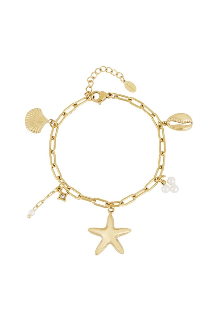 beachy vibe armband-bedels- schelp- zeester-goudkleur